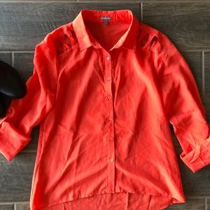 Bright Orange Dressy Top with Cut-Outs